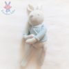 Doudou Lapin gris pull bleu rayé blanc OBAIBI OKAIDI