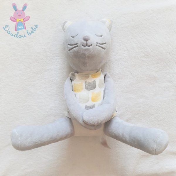 Doudou Chat gris blanc robe motifs gris jaune OBAIBI OKAIDI