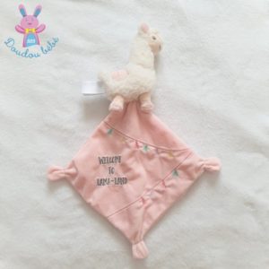 Doudou Lama blanc mouchoir rose “Welcome to lama-land” TEX BABY