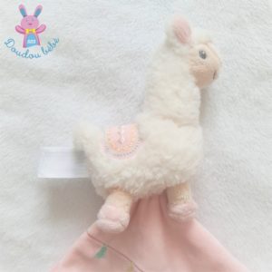 Doudou Lama blanc mouchoir rose « Welcome to lama-land » TEX BABY