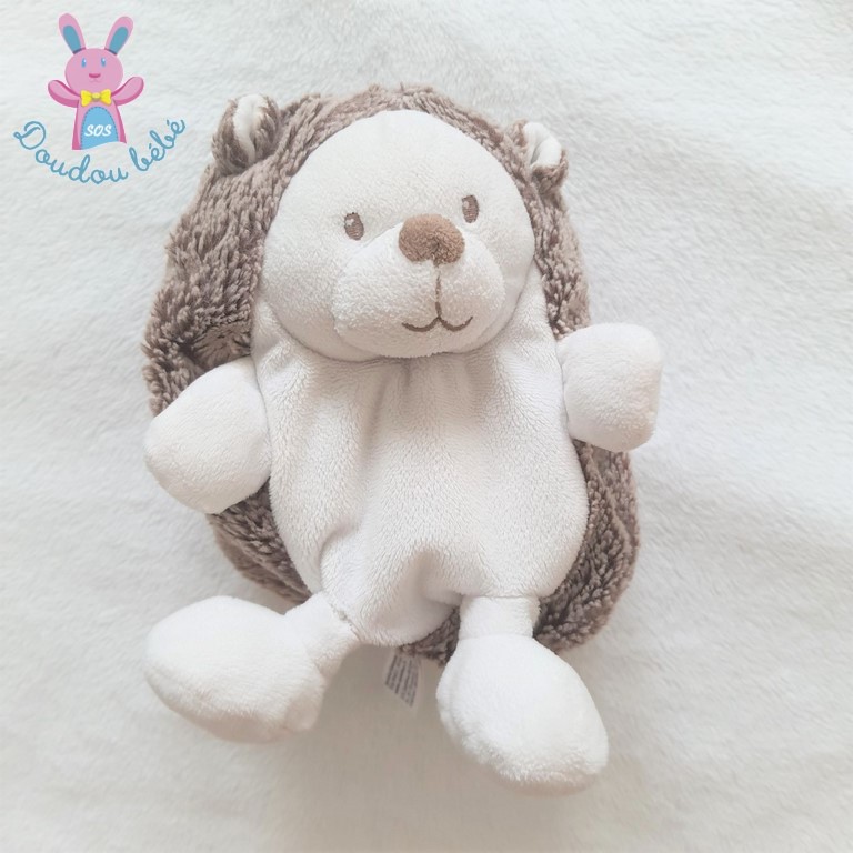 Doudou Peluche Herisson blanc marron chine 15 cm TEX Baby