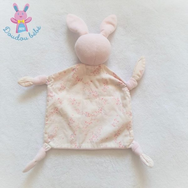 Doudou plat Lapin rose dos tissu fleurs EARLY DAYS PRIMARK