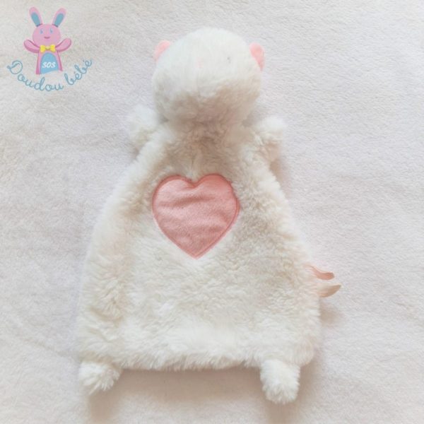 Doudou plat Chat fourrure blanc cœur rose SERGENT MAJOR