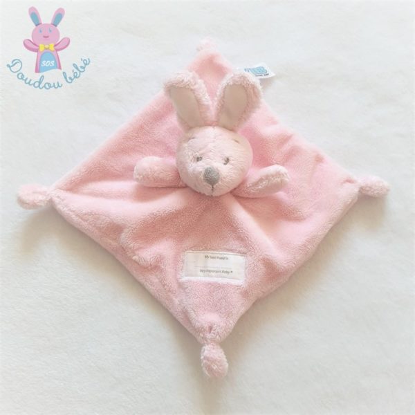 Doudou plat Lapin rose et blanc Very Important Baby VIB