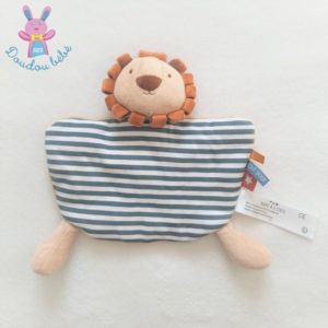 Doudou plat Lion marron beige rayé bleu blanc TAPE A L’OEIL TAO