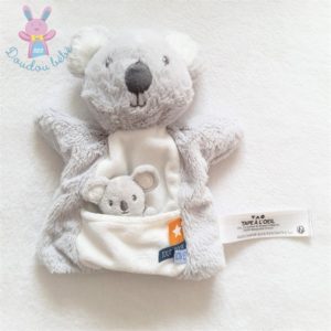 Doudou Koala marionnette et bébé gris blanc TAPE A L’OEIL TAO