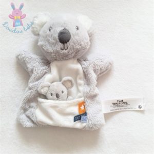 Doudou Koala marionnette et bébé gris blanc TAPE A L’OEIL TAO