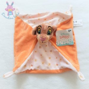 Doudou plat Nala Roi Lion orange et blanc fleurs DISNEY SIMBA