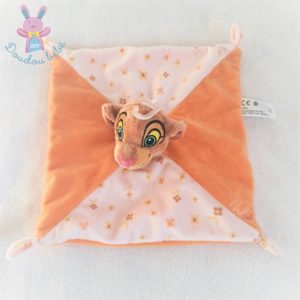 Doudou plat Nala Roi Lion orange et blanc fleurs DISNEY SIMBA