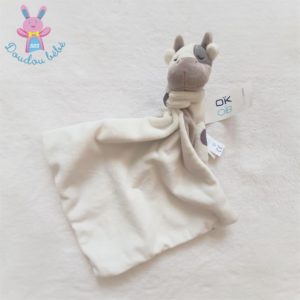 Doudou Vache gris blanc marron avec mouchoir OBAIBI OKAIDI