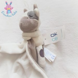 Doudou Vache gris blanc marron avec mouchoir OBAIBI OKAIDI