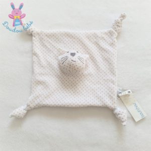 Doudou plat Chat blanc gris rose étoiles BOUT’CHOU MONOPRIX