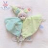 Doudou plat Souris vert gris bleu blanc fleurs et pois GIPSY