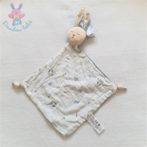 Doudou plat Lapin lange blanc bleu chien hérisson carotte SIMBA