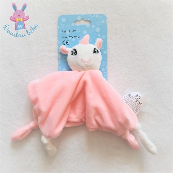 Doudou plat Licorne rose et blanc tout doux NANJING