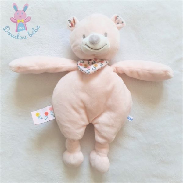 Doudou Ours rose blanc fleurs "Spring time" BOUT'CHOU MONOPRIX