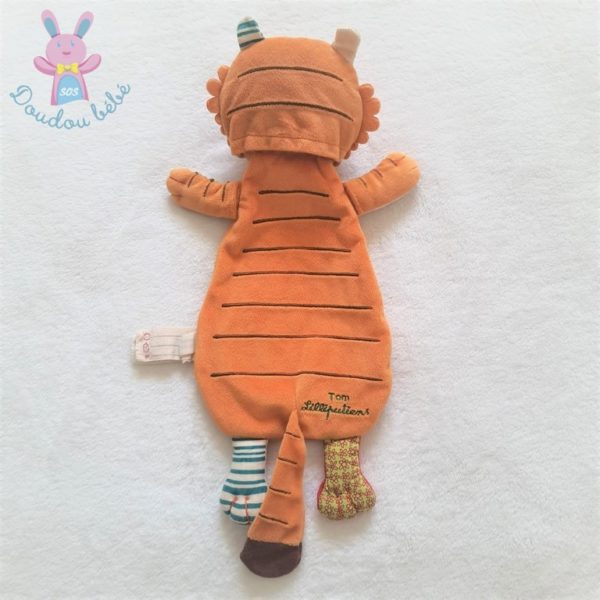 Doudou plat Tigre Tom orange blanc marionnette LILLIPUTIENS