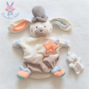 Doudou Lapin marionnette Charleston blanc beige orange Bébé 9