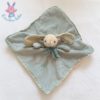 Doudou plat Lapin vert beige bleu fleurs BUKOWSKI