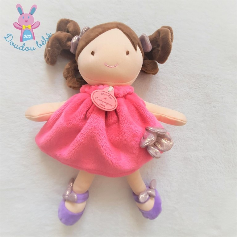 doudou Doudou et Compagnie Poupee Blanc Brune Robe a Cœur