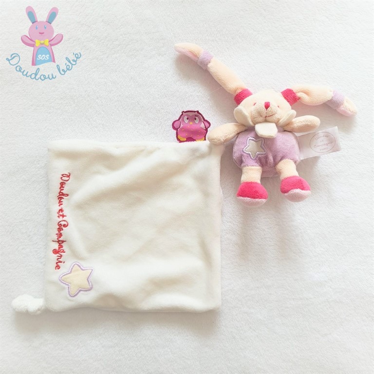 Coffret peluche lapin de sucre- lapin mouchoir rose - Doudou et compagnie