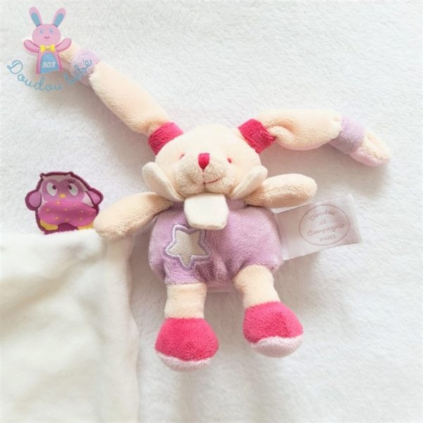 Lapin rose mauve mouchoir Chouette ça brille luminescent DOUDOU ET COMPAGNIE