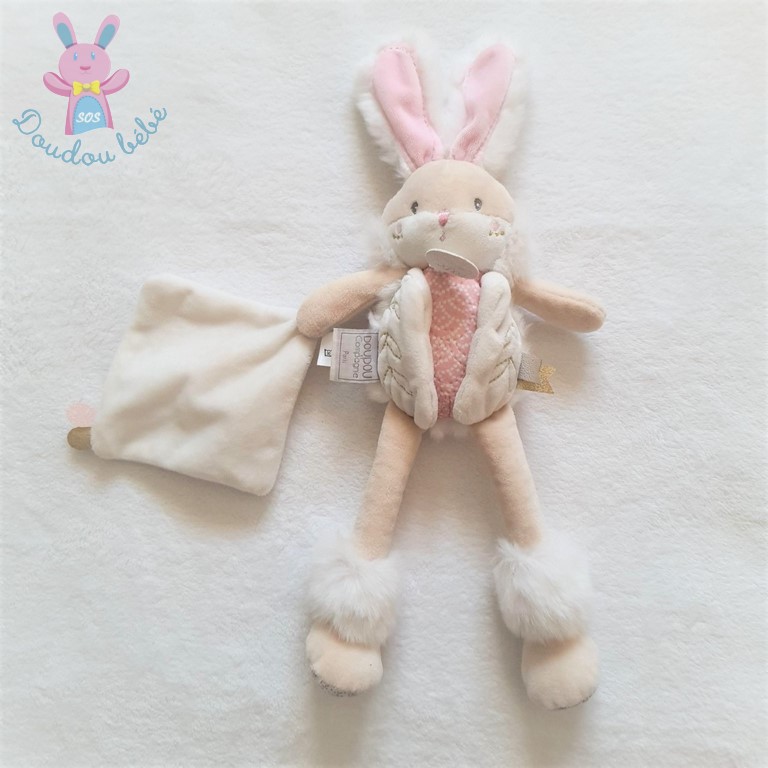 Coffret peluche lapin de sucre - lapin mouchoir blanc - Doudou et