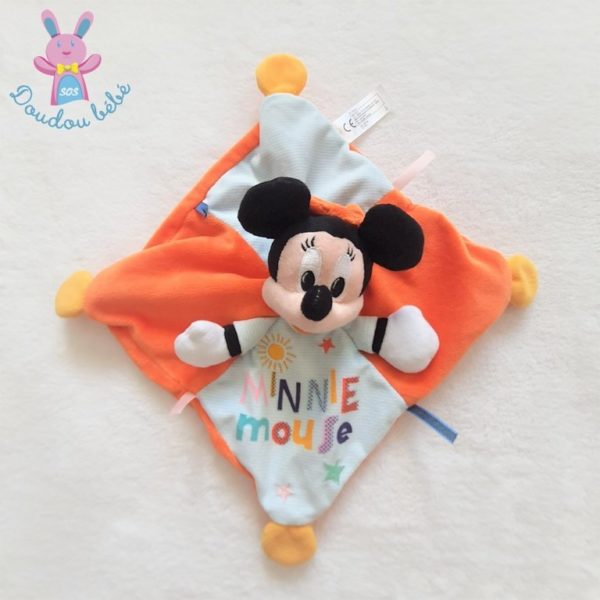 Doudou plat Minnie mouse orange jaune rayé bleu DISNEY