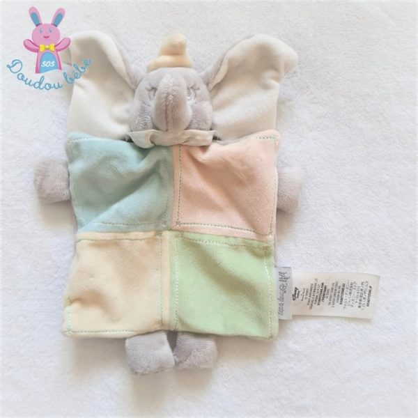 Doudou plat éléphant Dumbo bleu vert beige gris jaune DISNEY STORE