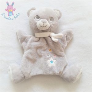 Doudou Ours marionnette gris blanc étoiles MOTS D’ENFANTS