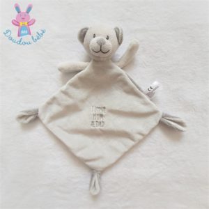 Doudou plat Ours gris « I love Mum & Dad » NICOTOY SIMBA