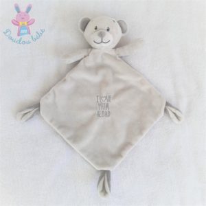 Doudou plat Ours gris « I love Mum & Dad » NICOTOY SIMBA