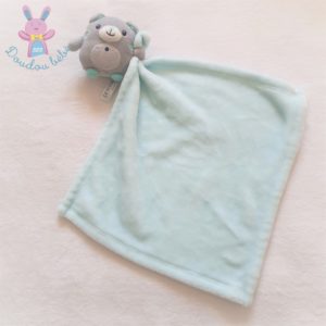 Doudou Ours gris rayé couverture polaire bleu NICOTOY SIMBA