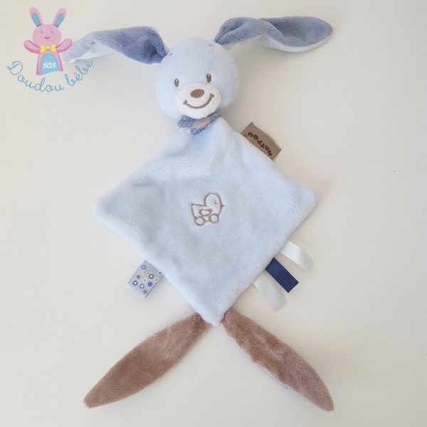 Doudou plat Lapin Alex et Bibou bleu marron canard NATTOU