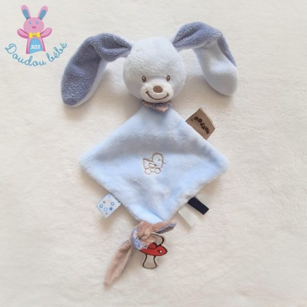 Doudou plat Lapin Alex et Bibou bleu marron canard NATTOU