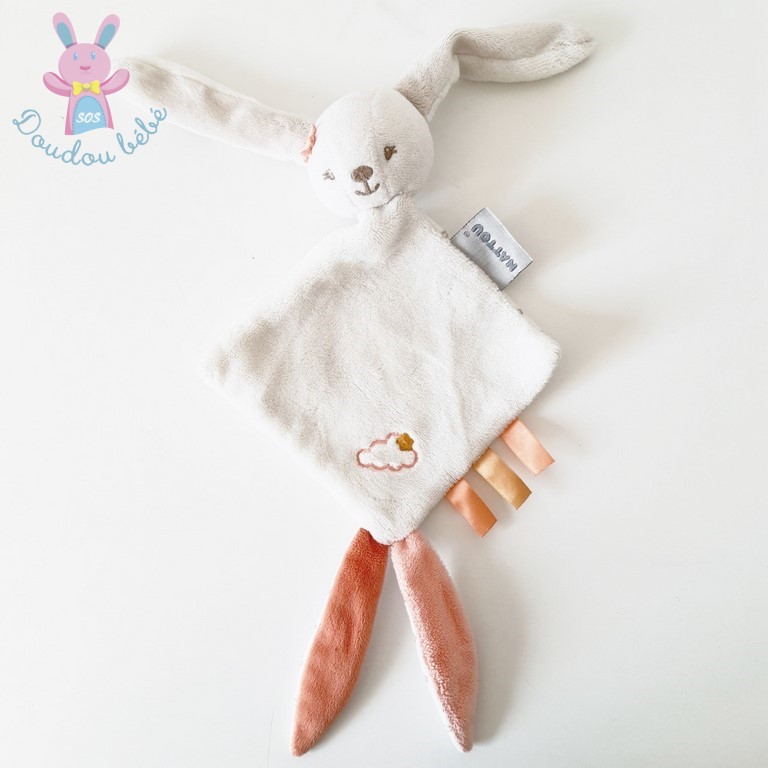 Doudou plat Lapin Mia et Basile blanc orange étoiles NATTOU