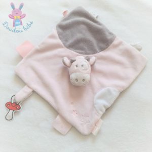 Doudou plat Vache rose blanc gris attache tétine NOUKIE’S