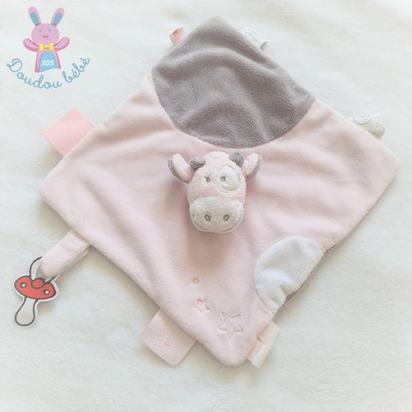 Doudou plat Vache rose gris NOUKIE'S