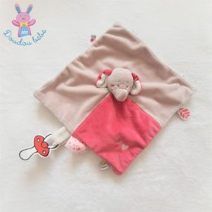 Doudou plat éléphant rose beige attache tétine Anna & Pili NOUKIE’S