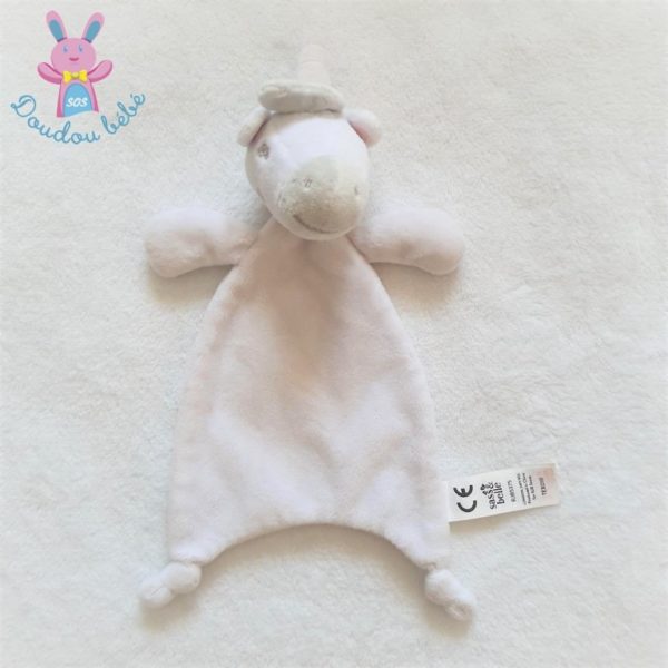 Doudou plat Licorne blanc rose et gris SASS & BELLE