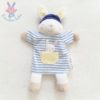 Doudou Lapin marionnette bleu blanc rayé poche SERGENT MAJOR