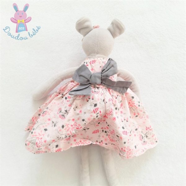 Doudou Souris grise robe rose nœud TARTINE ET CHOCOLAT