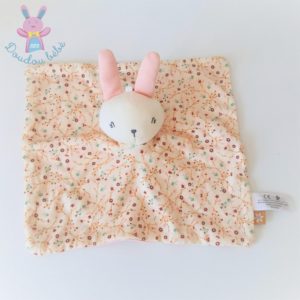 Doudou plat Lapin tissu rose beige crème fleurs SIMBA KIABI