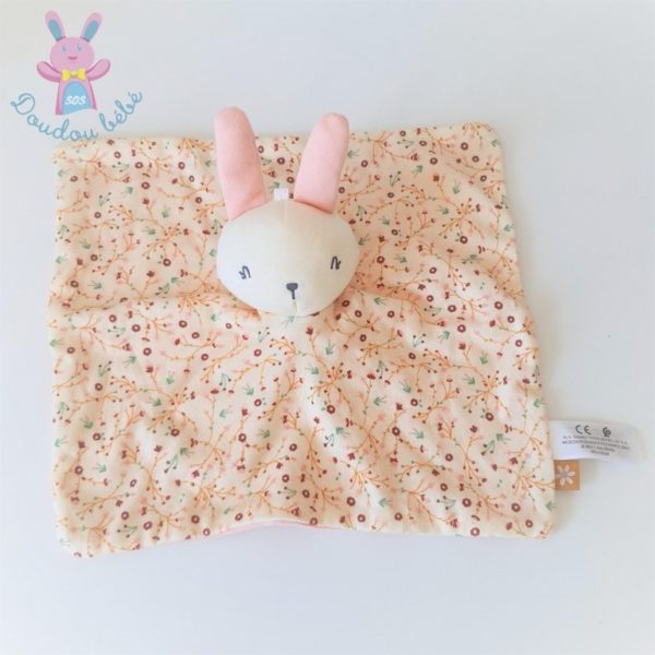 Doudou plat Lapin rose beige crème fleurs SIMBA KIABI