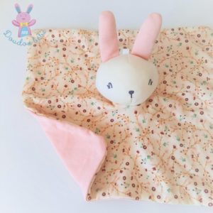 Doudou plat Lapin tissu rose beige crème fleurs SIMBA KIABI