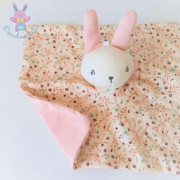 Doudou plat Lapin rose beige crème fleurs SIMBA KIABI