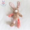 Doudou Lapin beige saumon rayé cœurs fleurs TAPE A L'OEIL TAO