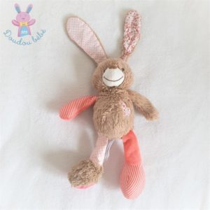 Doudou Lapin beige saumon rayé cœurs fleurs TAPE A L’OEIL TAO