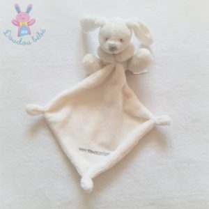 Doudou Lapin blanc gris mouchoir blanc brodé VERTBAUDET