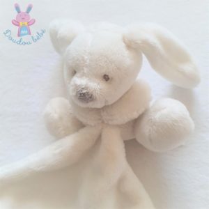 Doudou Lapin blanc gris mouchoir blanc brodé VERTBAUDET